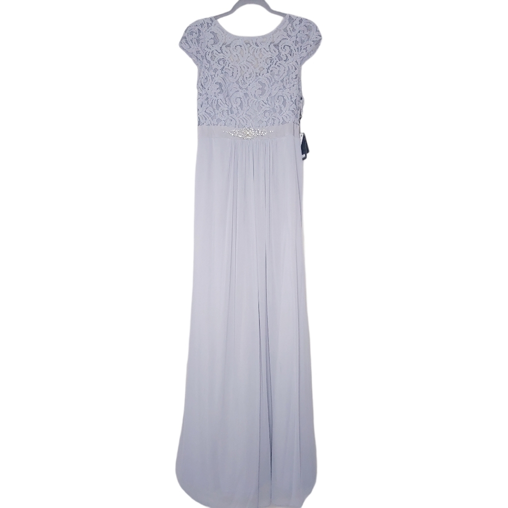 Adrianna Papell‎ Lace Illusion Gown Silver 4 - Picture 3 of 10
